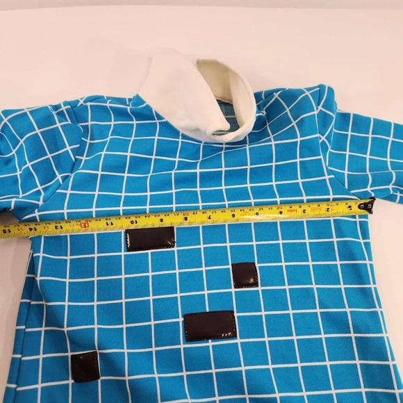 Girls Dress Blue Mod Check Pattern Black & White Collar 1970s 1960s Size 4-5 Vtg - Picture 11 of 13